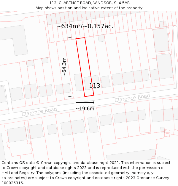 113, CLARENCE ROAD, WINDSOR, SL4 5AR: Plot and title map