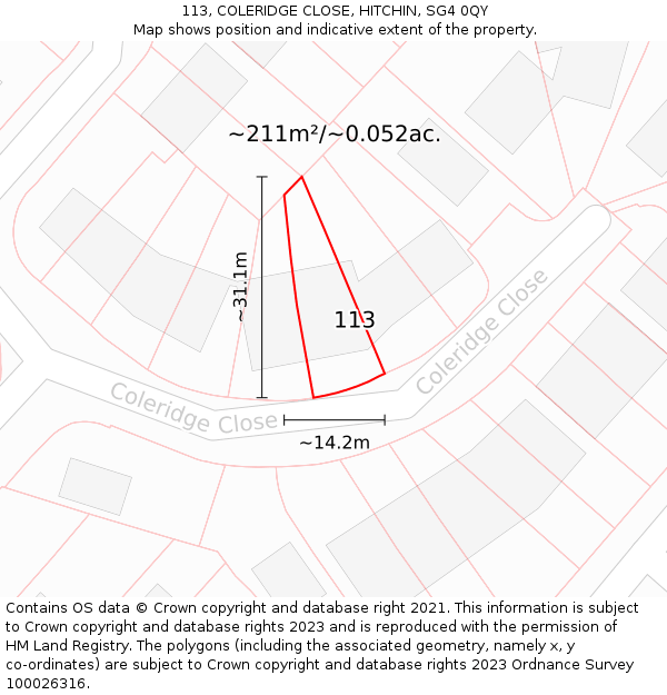 113, COLERIDGE CLOSE, HITCHIN, SG4 0QY: Plot and title map