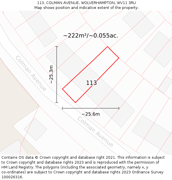 113, COLMAN AVENUE, WOLVERHAMPTON, WV11 3RU: Plot and title map