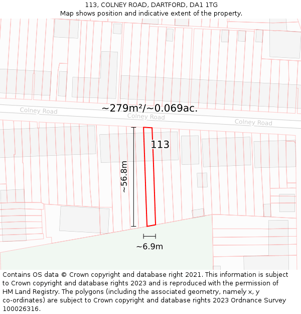 113, COLNEY ROAD, DARTFORD, DA1 1TG: Plot and title map