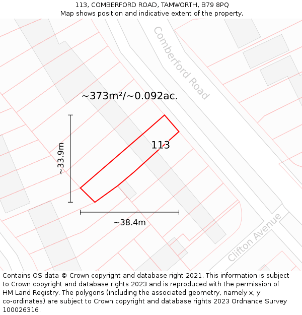 113, COMBERFORD ROAD, TAMWORTH, B79 8PQ: Plot and title map