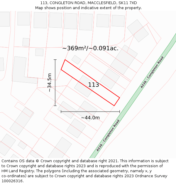 113, CONGLETON ROAD, MACCLESFIELD, SK11 7XD: Plot and title map