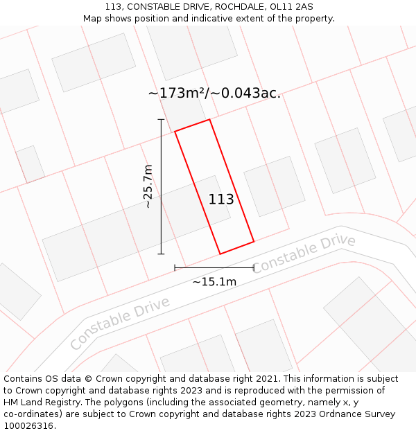 113, CONSTABLE DRIVE, ROCHDALE, OL11 2AS: Plot and title map