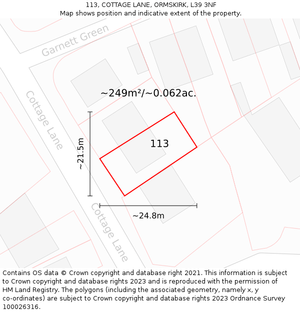 113, COTTAGE LANE, ORMSKIRK, L39 3NF: Plot and title map
