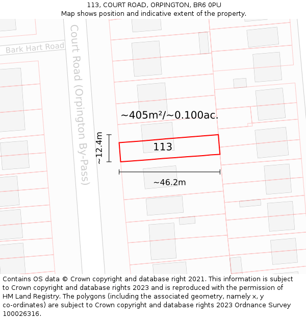 113, COURT ROAD, ORPINGTON, BR6 0PU: Plot and title map