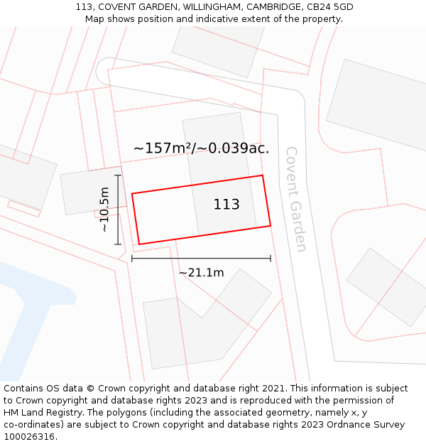 113, COVENT GARDEN, WILLINGHAM, CAMBRIDGE, CB24 5GD: Plot and title map