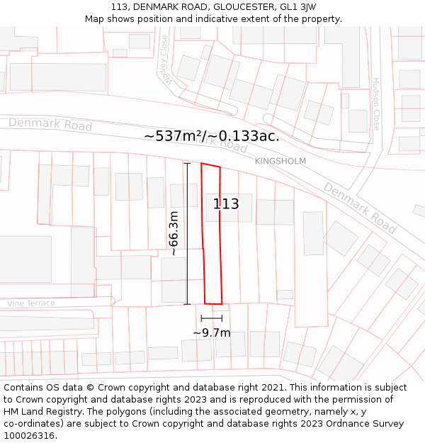 113, DENMARK ROAD, GLOUCESTER, GL1 3JW: Plot and title map