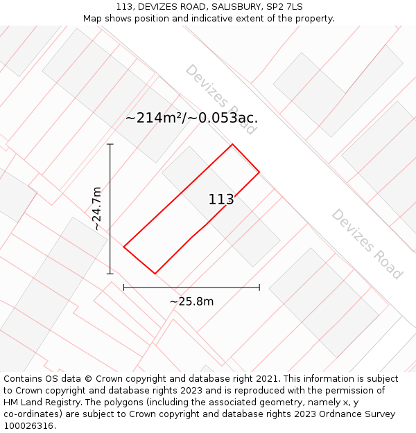 113, DEVIZES ROAD, SALISBURY, SP2 7LS: Plot and title map