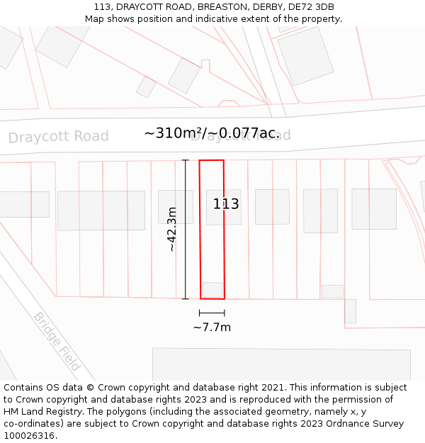 113, DRAYCOTT ROAD, BREASTON, DERBY, DE72 3DB: Plot and title map