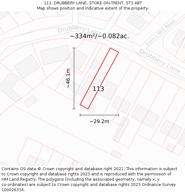 113, DRUBBERY LANE, STOKE-ON-TRENT, ST3 4BT: Plot and title map