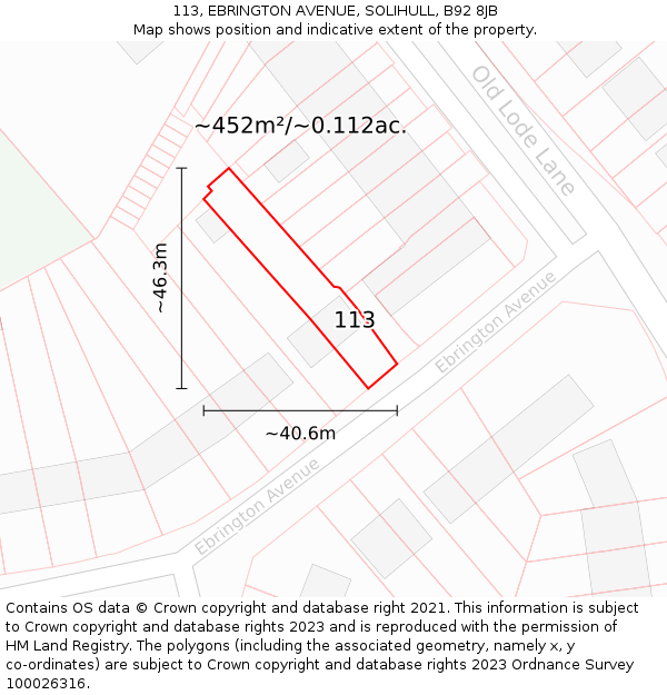 113, EBRINGTON AVENUE, SOLIHULL, B92 8JB: Plot and title map