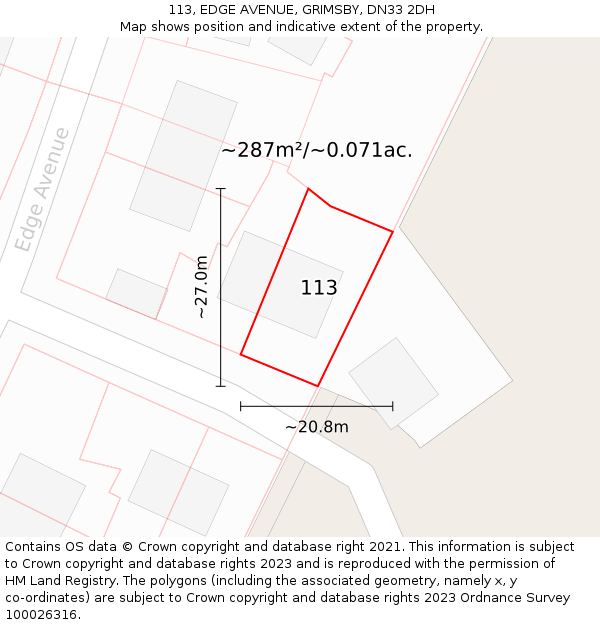 113, EDGE AVENUE, GRIMSBY, DN33 2DH: Plot and title map