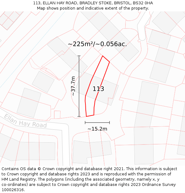 113, ELLAN HAY ROAD, BRADLEY STOKE, BRISTOL, BS32 0HA: Plot and title map