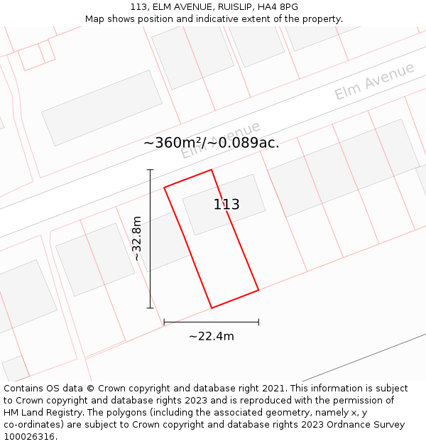 113, ELM AVENUE, RUISLIP, HA4 8PG: Plot and title map