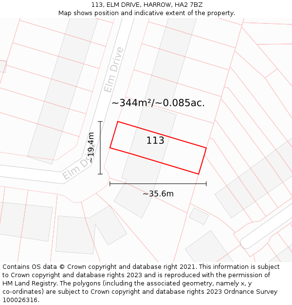113, ELM DRIVE, HARROW, HA2 7BZ: Plot and title map