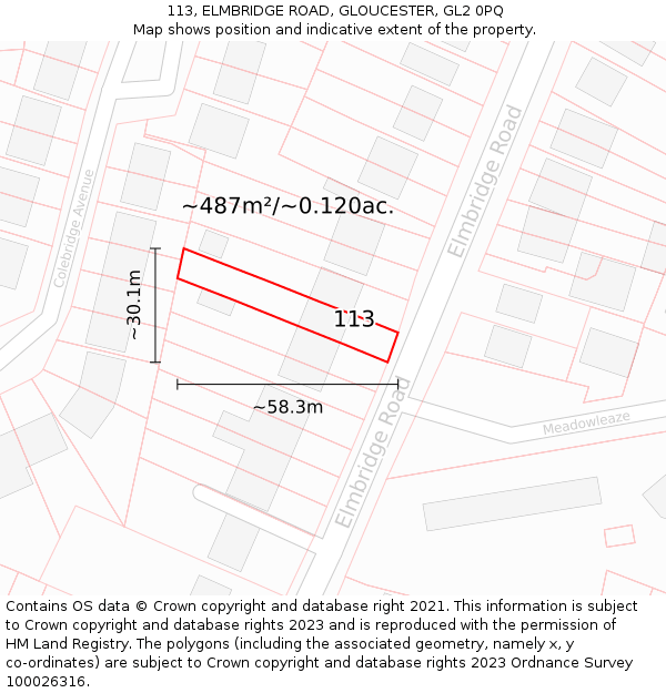 113, ELMBRIDGE ROAD, GLOUCESTER, GL2 0PQ: Plot and title map