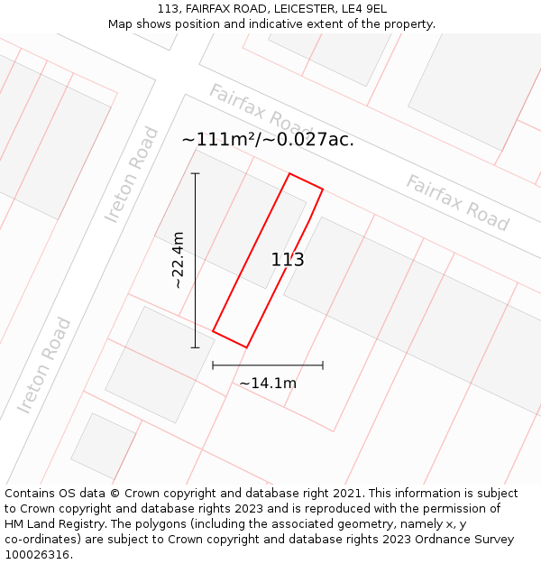 113, FAIRFAX ROAD, LEICESTER, LE4 9EL: Plot and title map