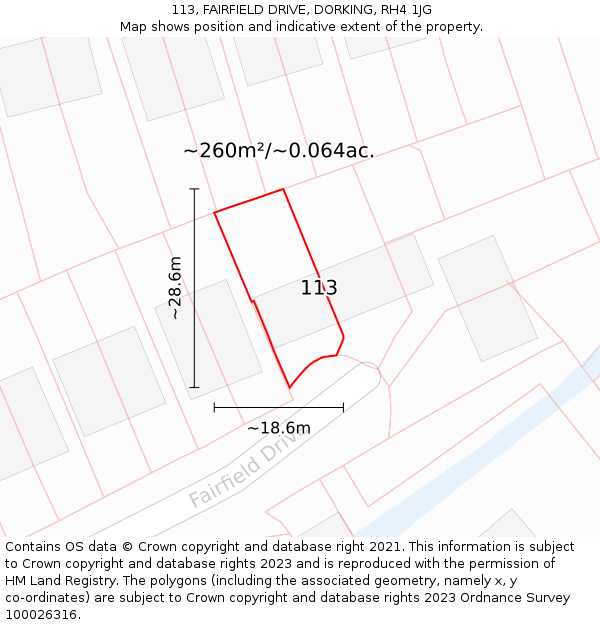113, FAIRFIELD DRIVE, DORKING, RH4 1JG: Plot and title map