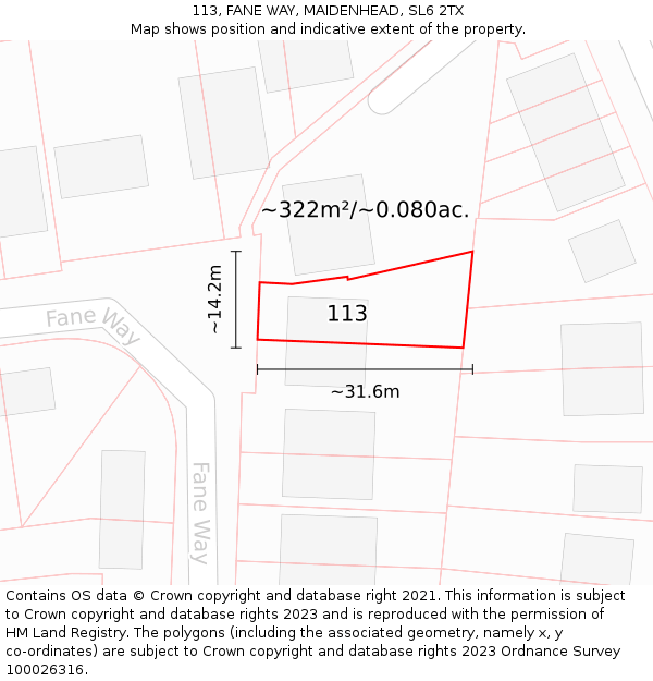113, FANE WAY, MAIDENHEAD, SL6 2TX: Plot and title map