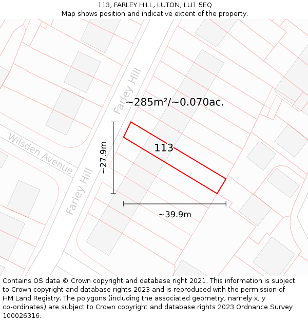 113, FARLEY HILL, LUTON, LU1 5EQ: Plot and title map