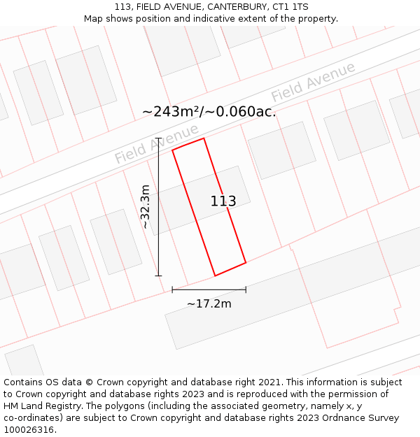 113, FIELD AVENUE, CANTERBURY, CT1 1TS: Plot and title map