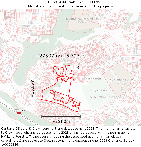 113, FIELDS FARM ROAD, HYDE, SK14 3NU: Plot and title map