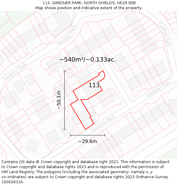 113, GARDNER PARK, NORTH SHIELDS, NE29 0EB: Plot and title map