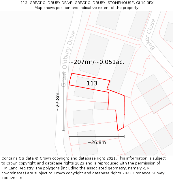 113, GREAT OLDBURY DRIVE, GREAT OLDBURY, STONEHOUSE, GL10 3FX: Plot and title map