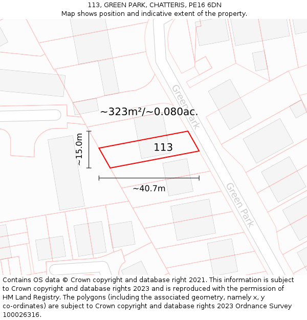 113, GREEN PARK, CHATTERIS, PE16 6DN: Plot and title map