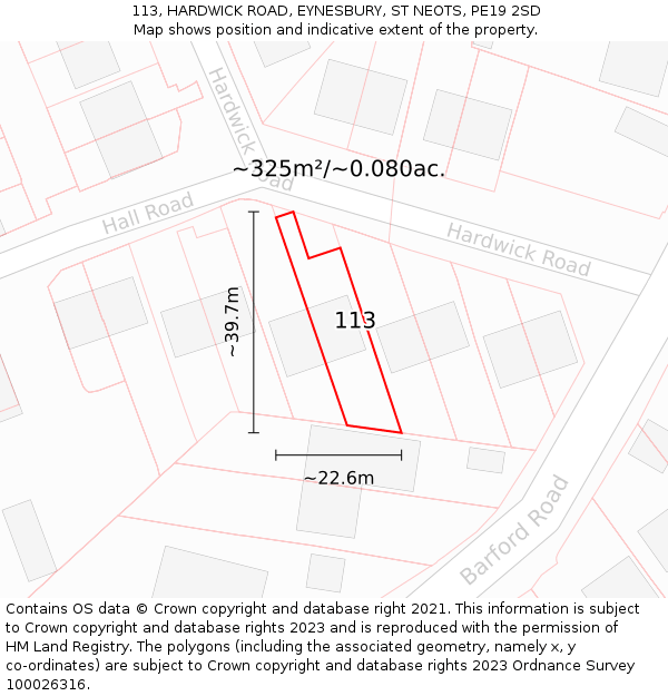 113, HARDWICK ROAD, EYNESBURY, ST NEOTS, PE19 2SD: Plot and title map