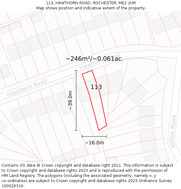 113, HAWTHORN ROAD, ROCHESTER, ME2 2HR: Plot and title map