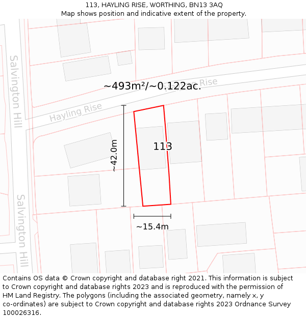 113, HAYLING RISE, WORTHING, BN13 3AQ: Plot and title map