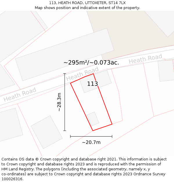 113, HEATH ROAD, UTTOXETER, ST14 7LX: Plot and title map