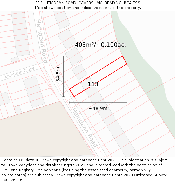 113, HEMDEAN ROAD, CAVERSHAM, READING, RG4 7SS: Plot and title map