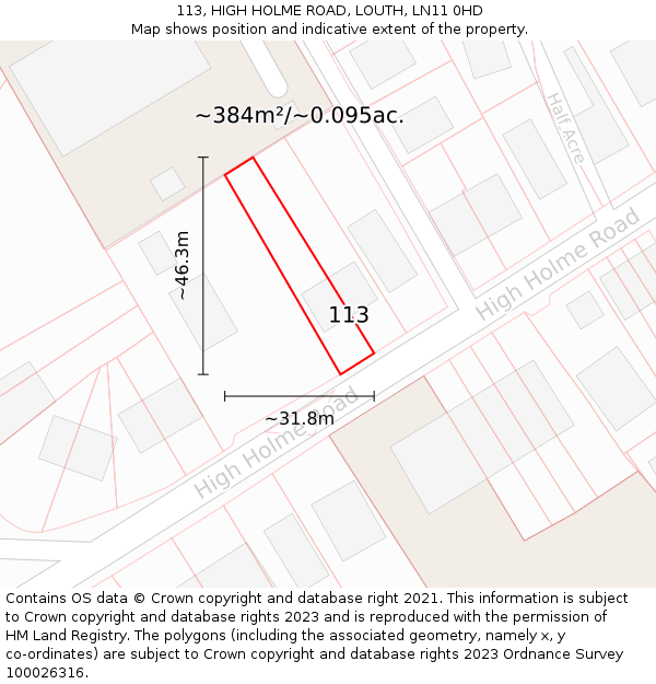 113, HIGH HOLME ROAD, LOUTH, LN11 0HD: Plot and title map
