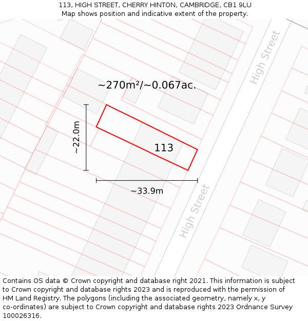 113, HIGH STREET, CHERRY HINTON, CAMBRIDGE, CB1 9LU: Plot and title map