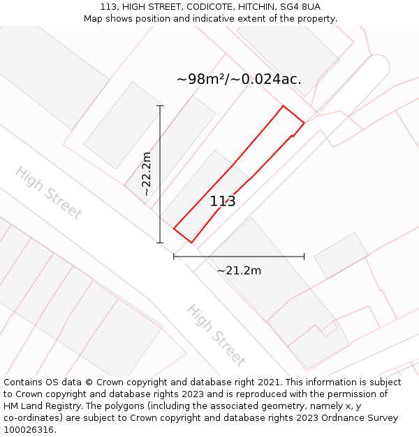 113, HIGH STREET, CODICOTE, HITCHIN, SG4 8UA: Plot and title map
