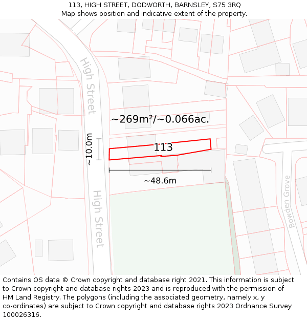 113, HIGH STREET, DODWORTH, BARNSLEY, S75 3RQ: Plot and title map