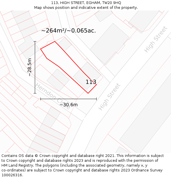 113, HIGH STREET, EGHAM, TW20 9HQ: Plot and title map