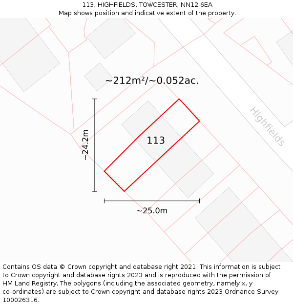 113, HIGHFIELDS, TOWCESTER, NN12 6EA: Plot and title map