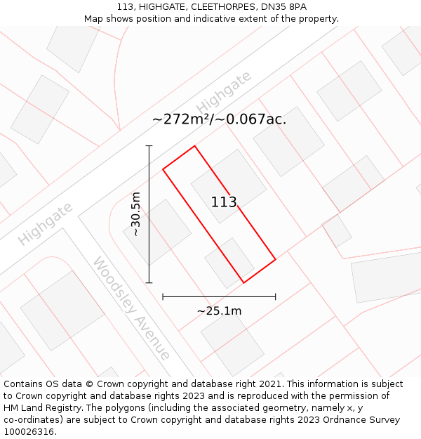 113, HIGHGATE, CLEETHORPES, DN35 8PA: Plot and title map