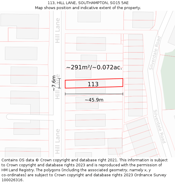 113, HILL LANE, SOUTHAMPTON, SO15 5AE: Plot and title map