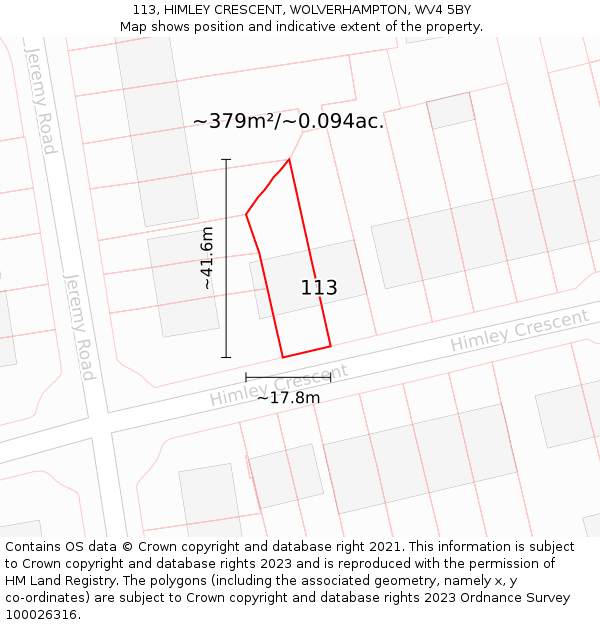 113, HIMLEY CRESCENT, WOLVERHAMPTON, WV4 5BY: Plot and title map