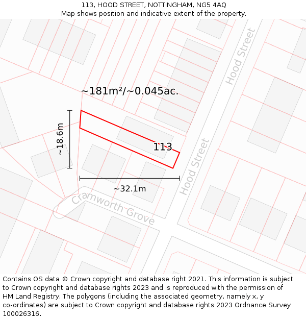 113, HOOD STREET, NOTTINGHAM, NG5 4AQ: Plot and title map
