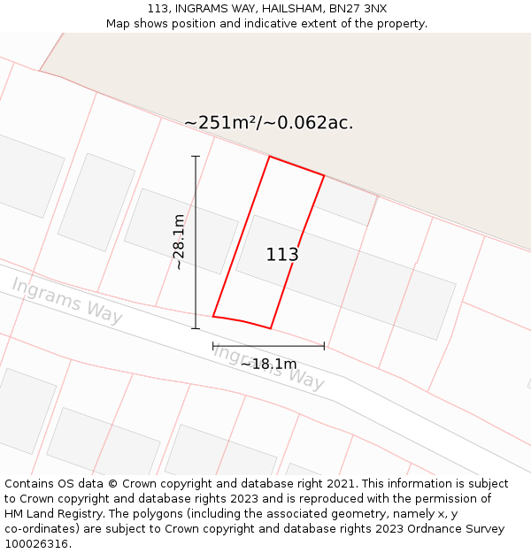 113, INGRAMS WAY, HAILSHAM, BN27 3NX: Plot and title map