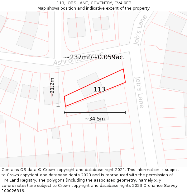 113, JOBS LANE, COVENTRY, CV4 9EB: Plot and title map