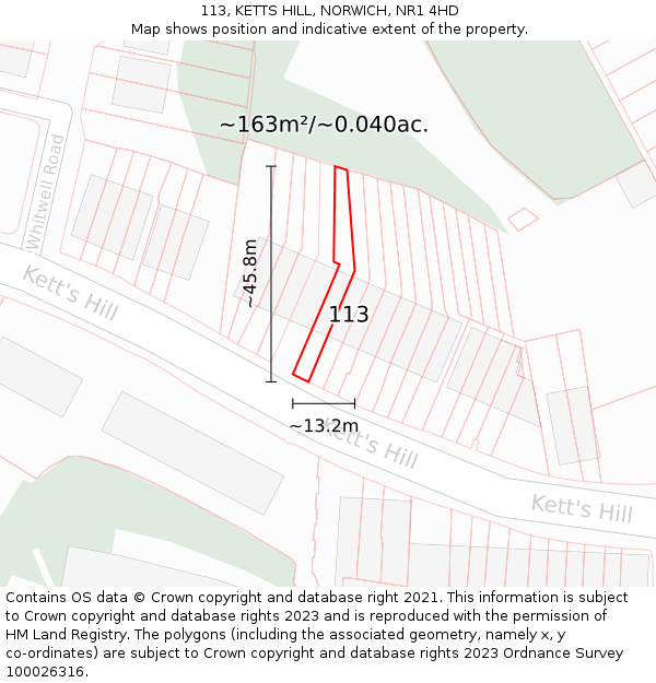 113, KETTS HILL, NORWICH, NR1 4HD: Plot and title map