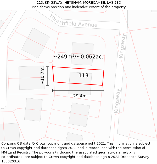 113, KINGSWAY, HEYSHAM, MORECAMBE, LA3 2EQ: Plot and title map