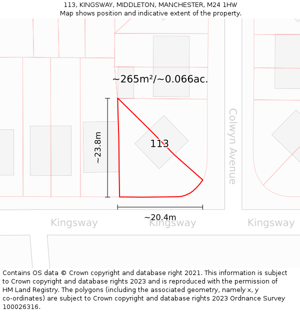 113, KINGSWAY, MIDDLETON, MANCHESTER, M24 1HW: Plot and title map