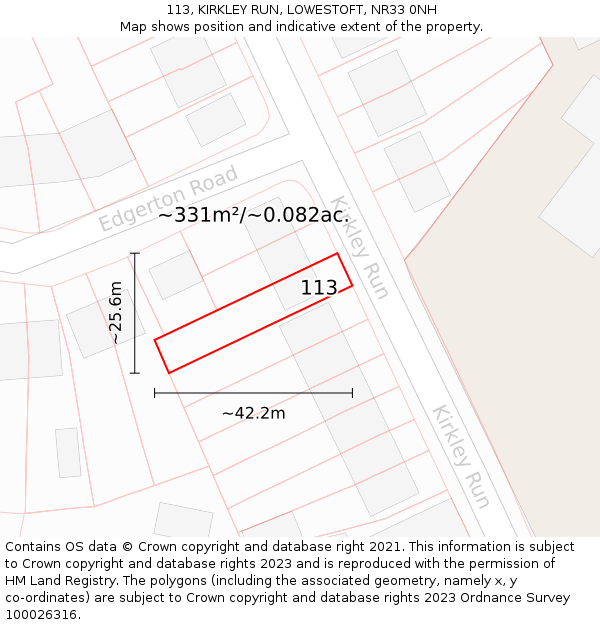 113, KIRKLEY RUN, LOWESTOFT, NR33 0NH: Plot and title map
